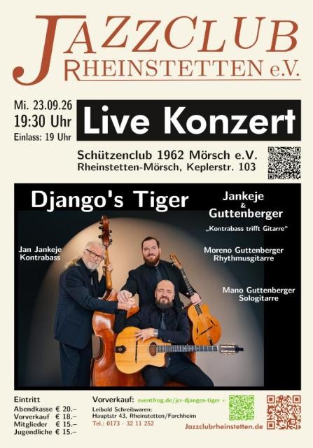 Plakat mit Beschreibung der Konzertdaten sowie einem Gruppenfoto mit den Musikern Plakat mit Beschreibung der Konzertdaten sowie einem Gruppenfoto mit den Musikern