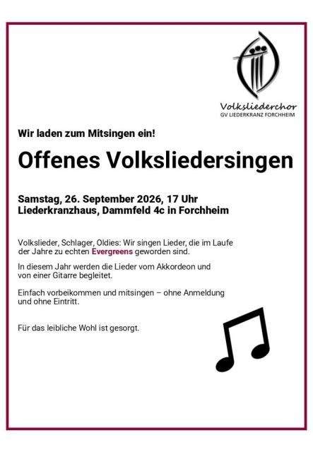 Plakat der Veranstaltung "Wir laden zum Mitsingen ein" ansonsten Schrift und Logo des Vereins Plakat der Veranstaltung "Wir laden zum Mitsingen ein" ansonsten Schrift und Logo des Vereins