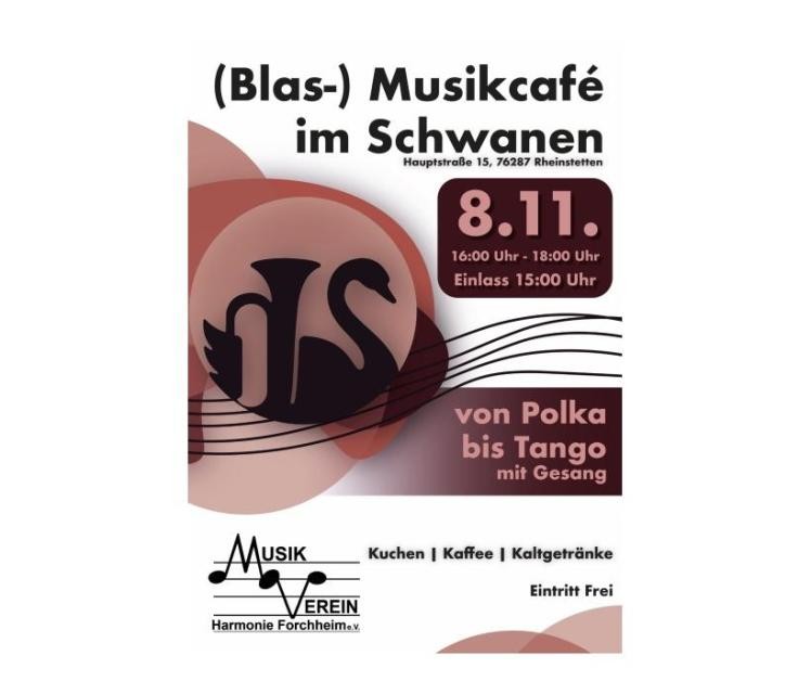 Veranstaltungsplakat Aktive Musikerinnen und Musiker des Musikvereins Harmonie mit Dirigent auf der Bühne