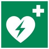 Logo für defibrillatoren: weißes Herz mit grüner Zacke auf grünem Grund mit weißem Kreuz