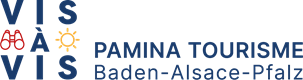 Logo VIS À VIS Pamina Tourisme Baden-Alsace-Pfalz in blauer Schrift mit rotem Fernglas und gelber Sonne