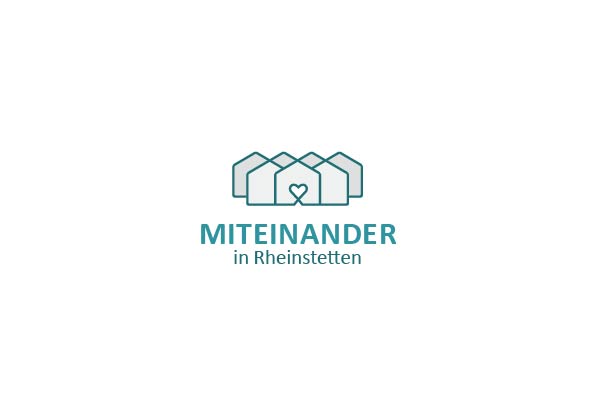 Logo "Miteinander in Rheinstetten" mit angedeuteten Häusern und einem Herz in der Mitte (mit einem durchgängigen Strich gezeichnet)